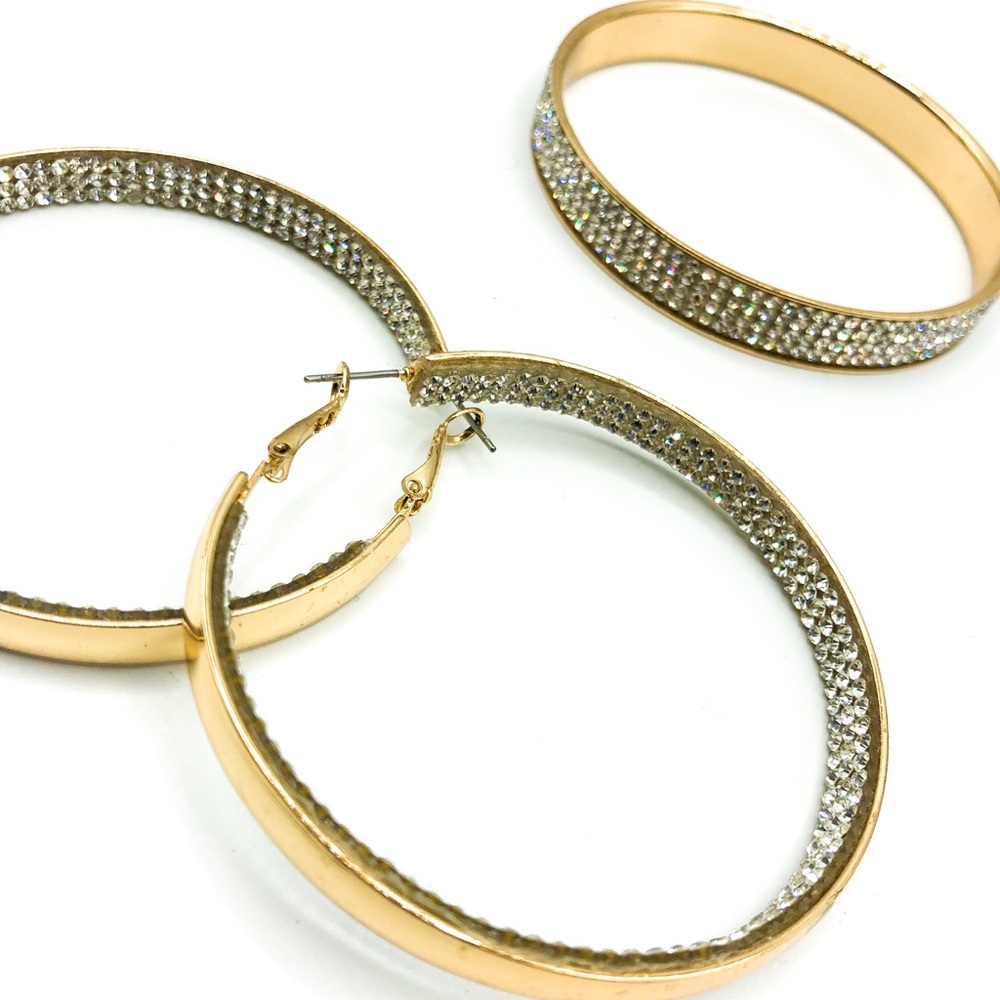 Rhinestone gold earrings & matching bracelet